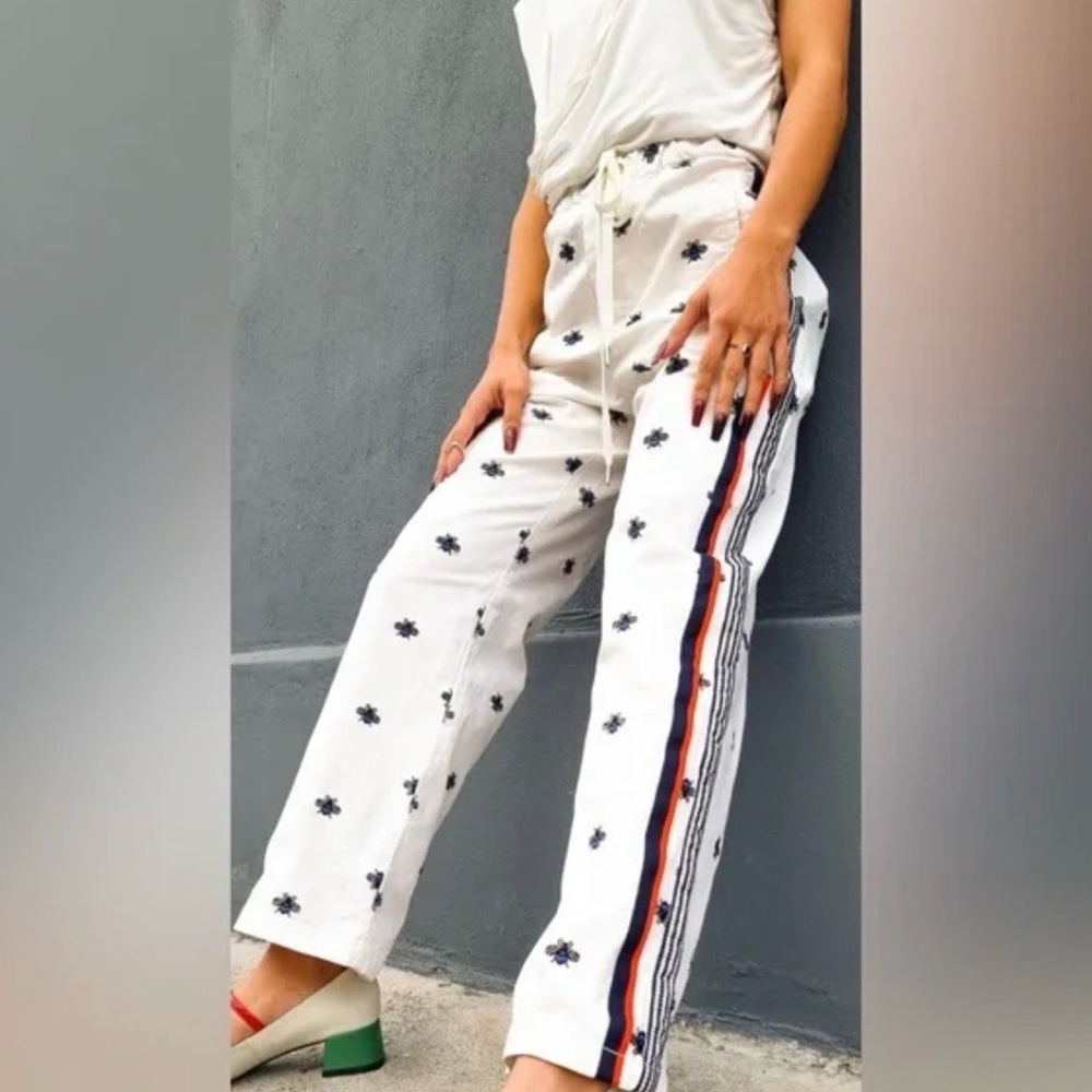 Maeve Bee Embroidered / Striped Pant- Size XS